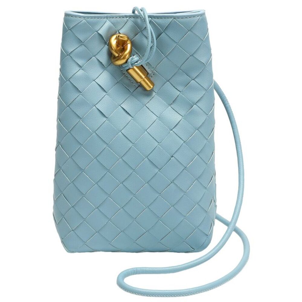 Tiffany & Fred Paris Handwoven Leather Mini Bucket Bag, Blue